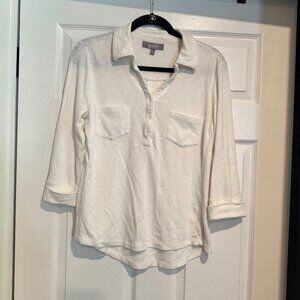Marled Essentials Women's Off White 3/4 Sleeve Top Size Medium